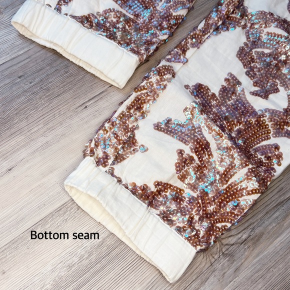 J. CREW Seaside Iridescent Sequin Ivory Linen Cotton Jogger Pants - Picture 4 of 6